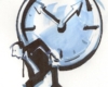 Political Art by Happy Trails Animation man carrying a big clock
